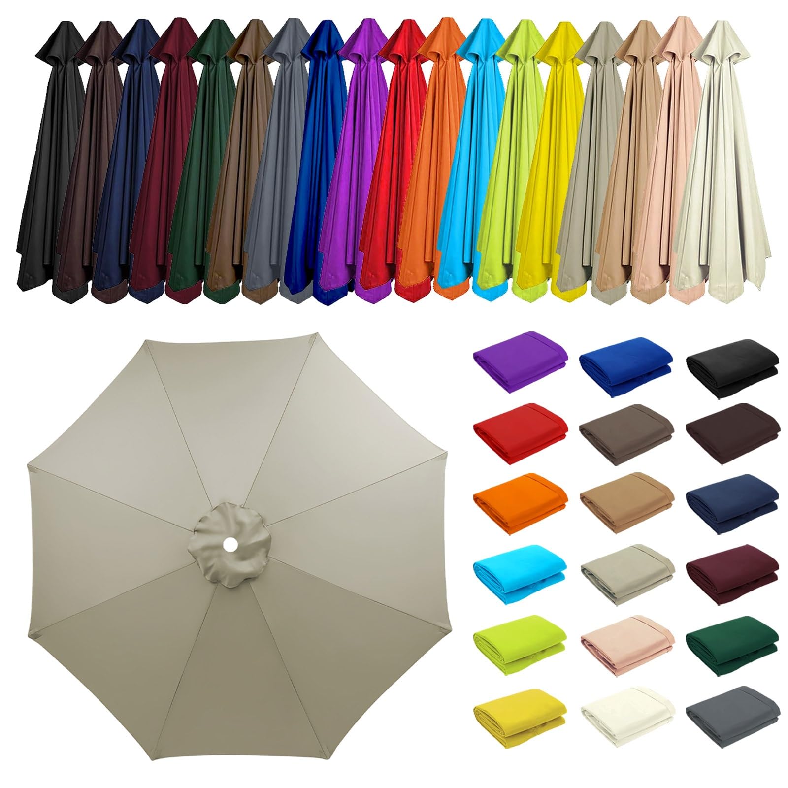 Sonnenschirm-Abdeckung Ersatz – UV-beständig, Wasserdicht, Für 3m Schirm Mit 6 Rippen, Farbe Beige