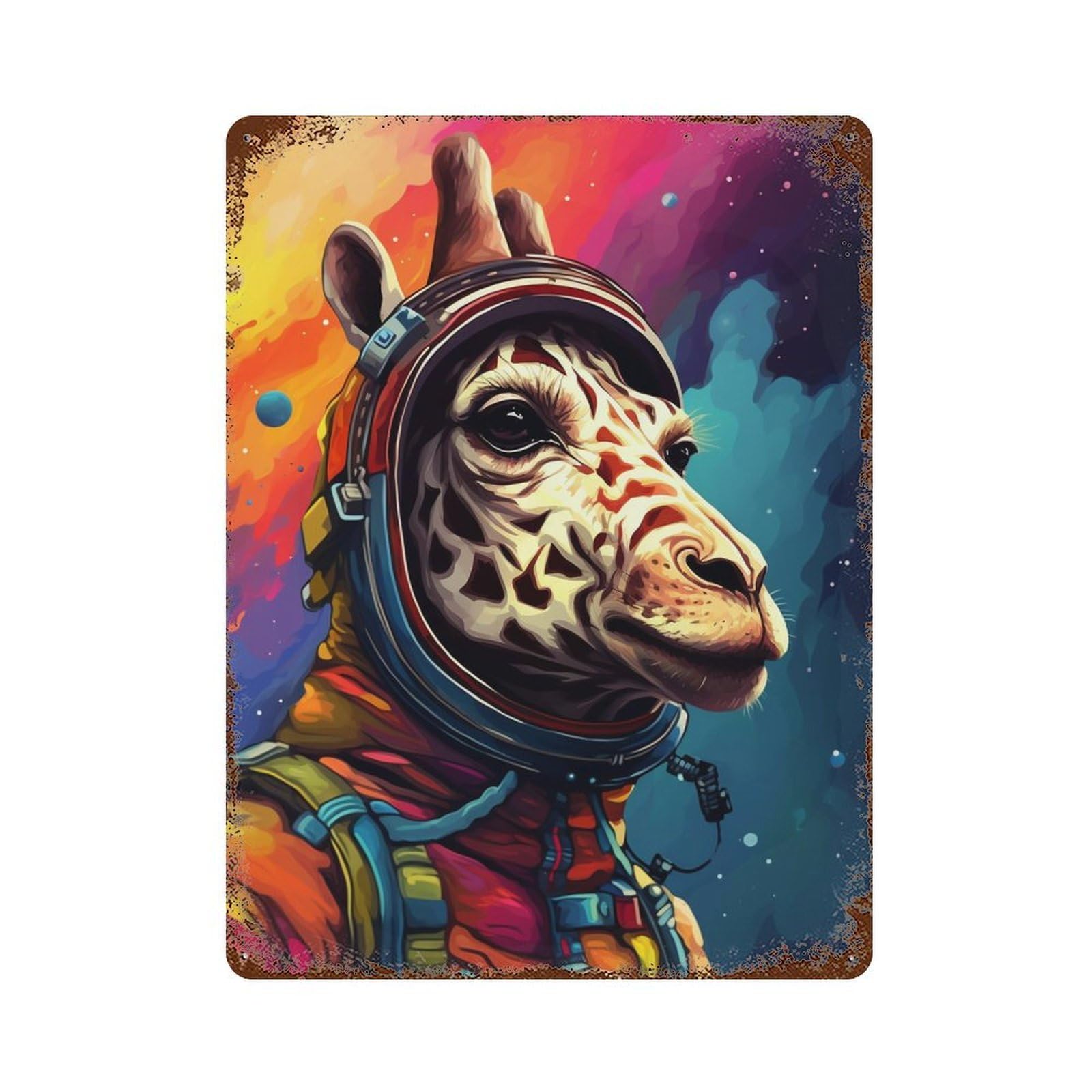 Giraffe Astronaut Space Art Decorative Tin Sign 15.7"x11.8", for Farmhouse, Kitchen And Entryway Decor, Vintage Wall Decor