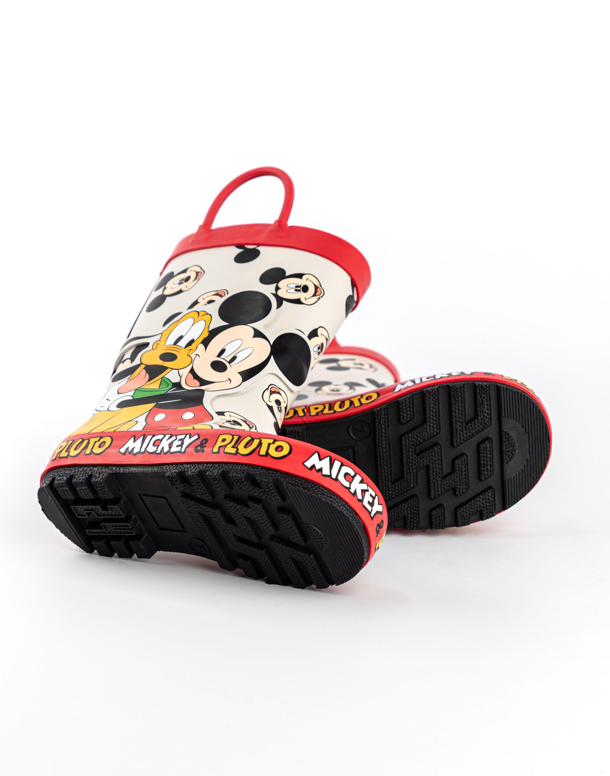 Disney Chłopięce kalosze z Myszką Miki, kalosze dla dzieci z nadrukiem postaci Myszki Miki i Plutona w kolorze beżowym, wodoodporne gumowe buty dla dzieci, prezent z filmu animowanego