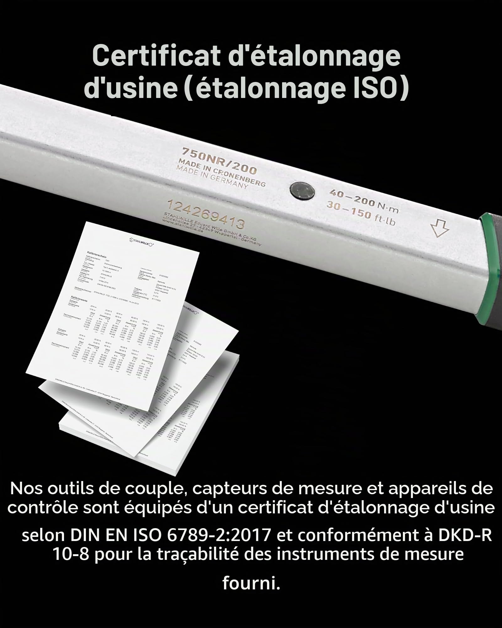 STAHLWILLE 750 NR/200 - Clé dynamométrique 40-200 N·m avec cliquet réversible 1/2" - Avec certificat - Fabriquée en Allemagne