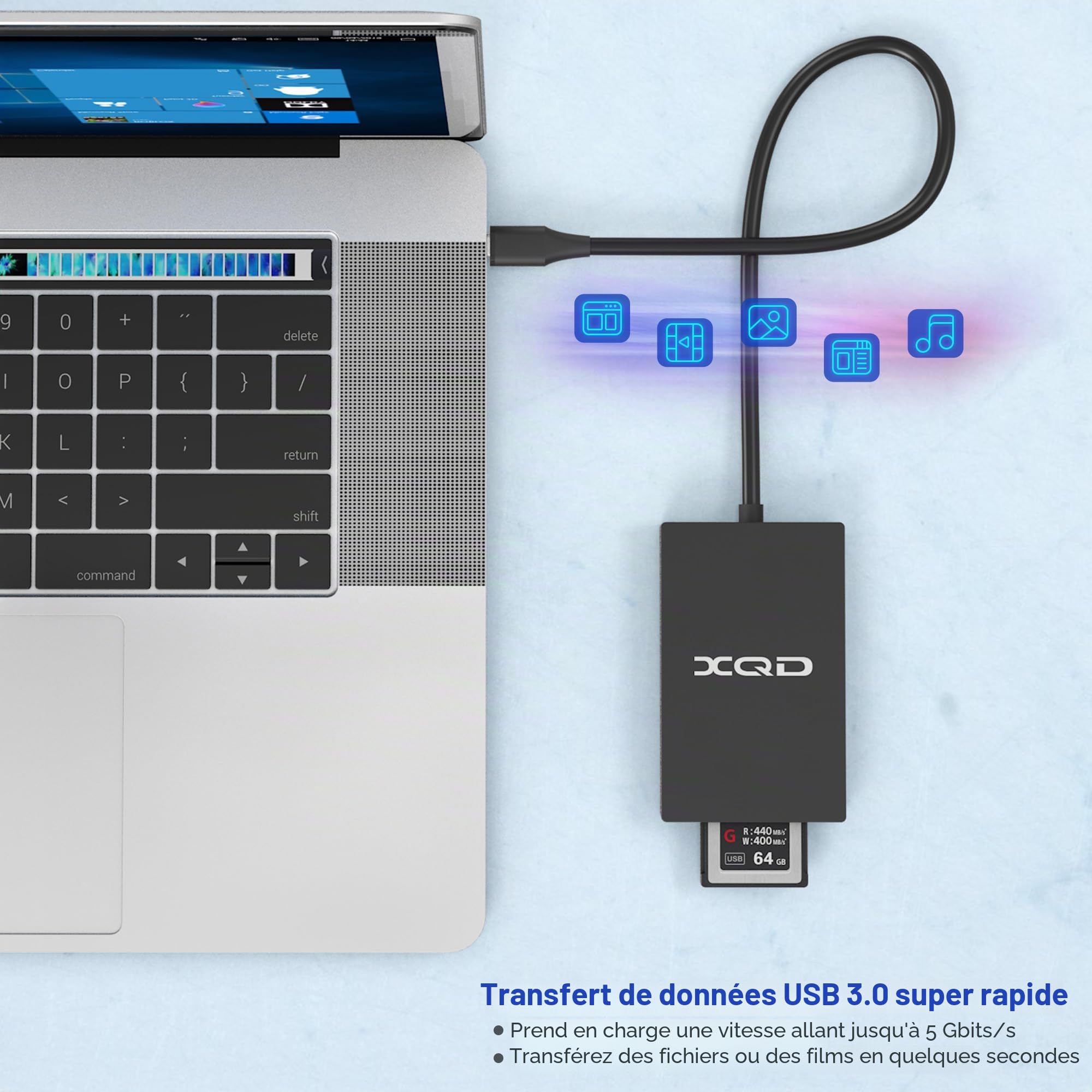 Lecteur carte XQD USB C SD/XQD Lecteur de carte mémoire - 5Gpbs Super Speed ​​Support Sony G/M Series, Lexar 2933x/1400x USB Mark XQD Card, carte SD pour Windows/Mac OS, Adaptateur carte XQD/SD Type C