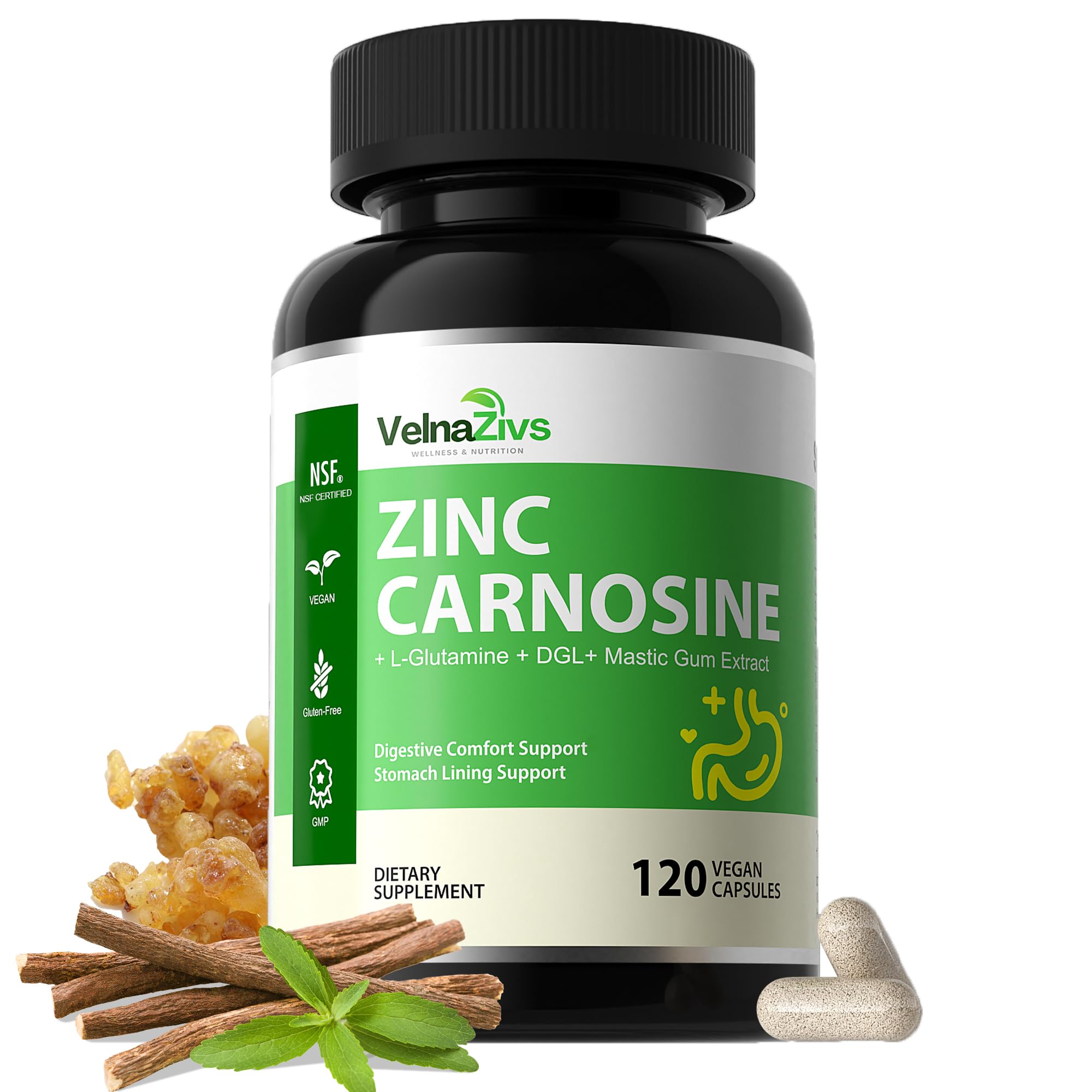 Zinc Carnosine & Mastic Gum Capsules with DGL Gut Lining Supplement 120 Ct