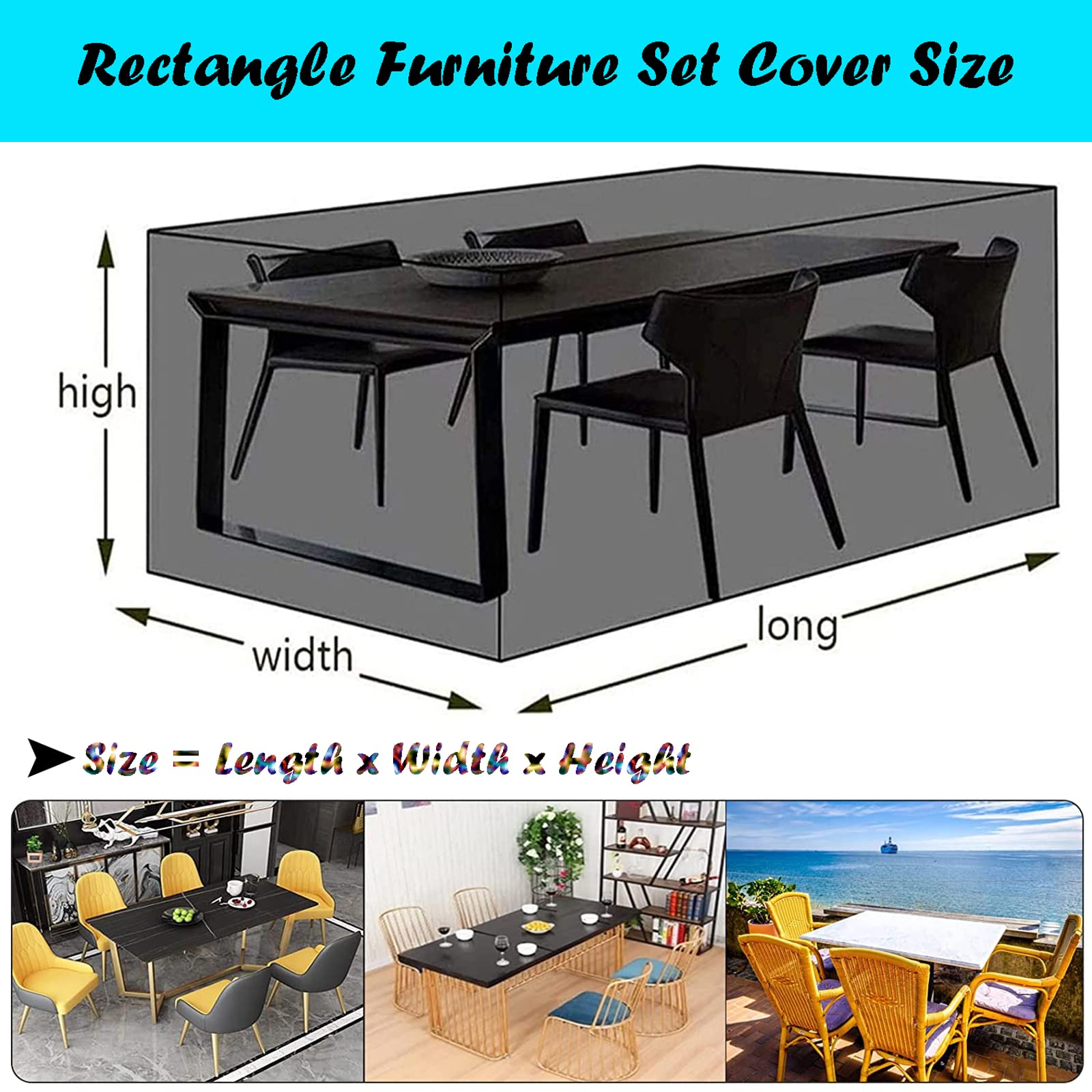 Copertura per mobili da esterno 330 x 220 x 90 cm, impermeabile, resistente, rettangolare, protezione per mobili da giardino, antivento, protezione solare resistente agli strappi, tessuto Oxford