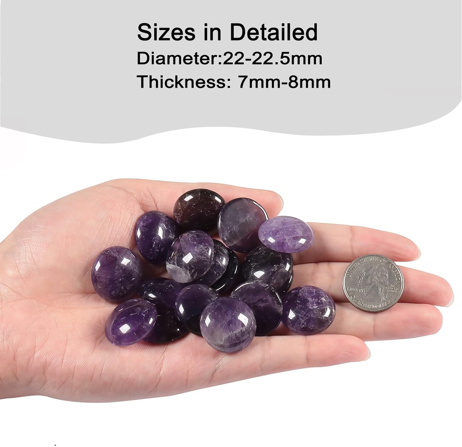 KYEYGWO 10 Pcs Half Round Crystal Beads for Jewellery Making 22 mm, Natural Amethyst Cabochon Gemstones No Hole Flat Back Stones for Crafts