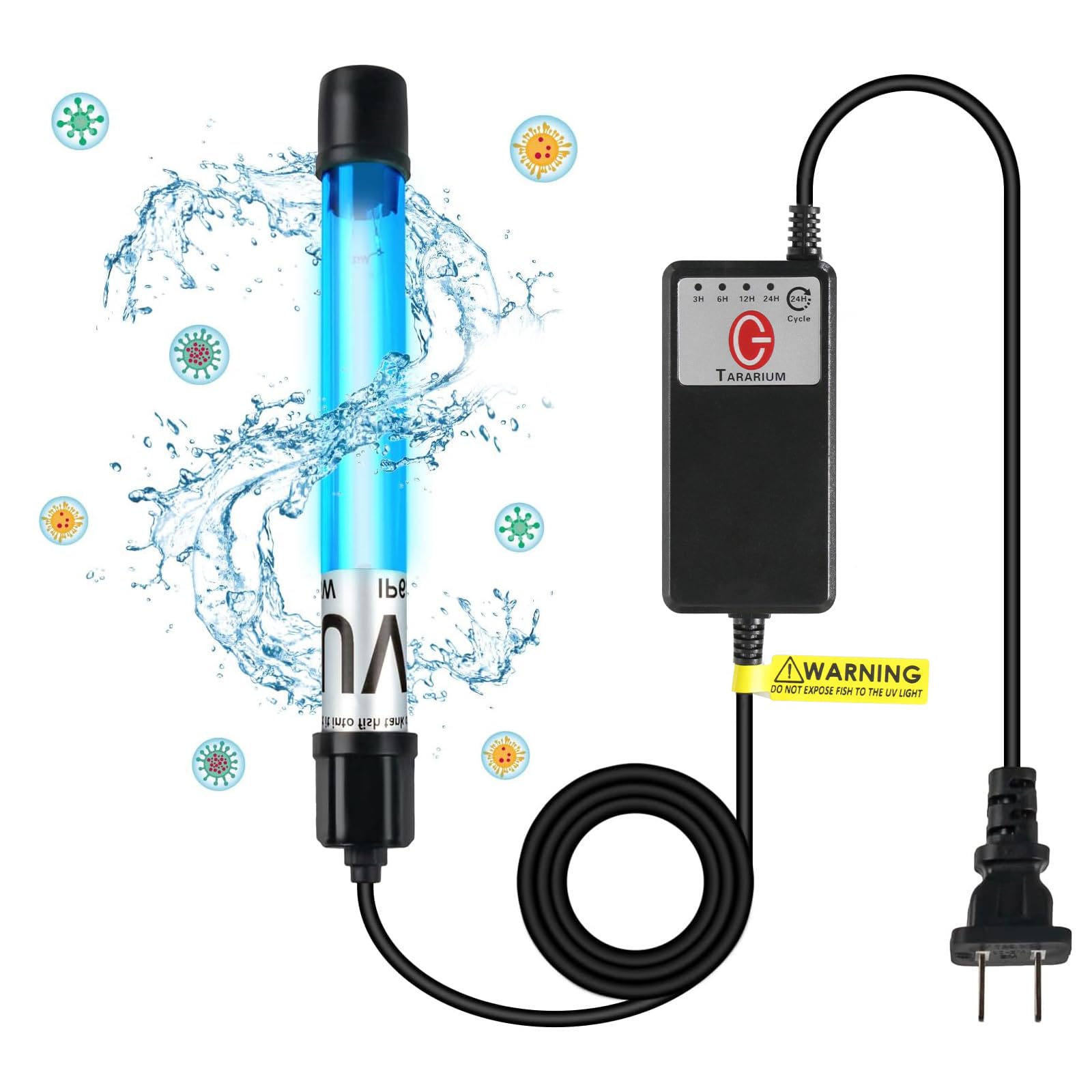 8W 254nm Replacement Lamp for WP-590F Filter with Timer Switch Aquarium Light Water Clean Clear Lamp Green Clean Machine Green Killing Submersible for Cloudy Water, Pond, Filter Pump