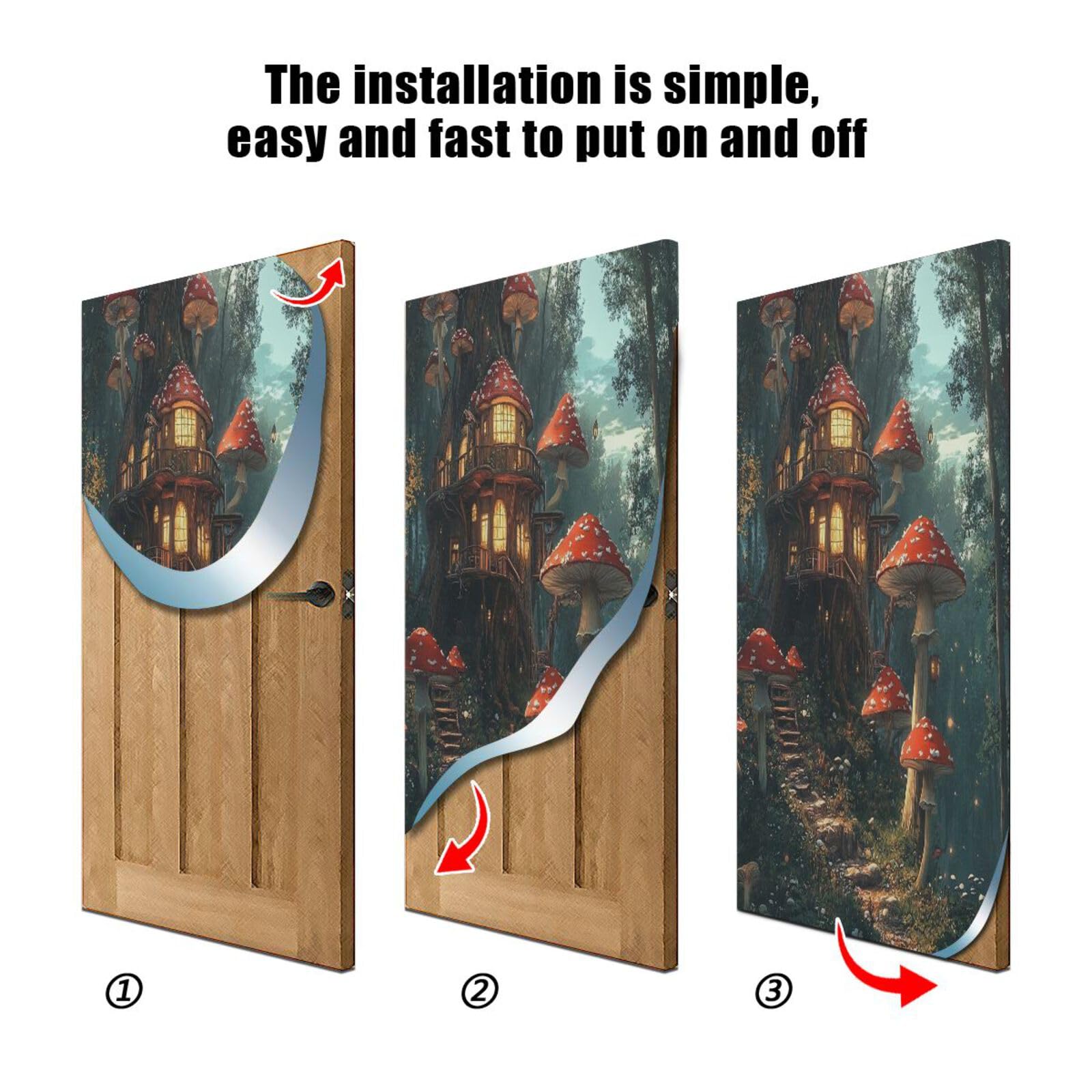 FLildon Fairy Mushroom House Door Cover Decoration, Party Accessory Porch Decor for Festive Ornament Room Door Covers 36 x 98 Inch