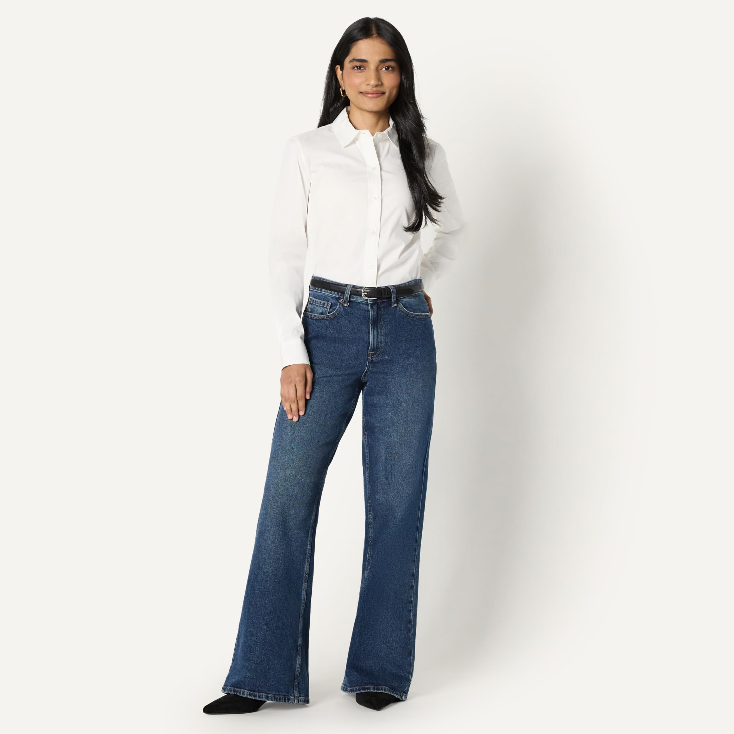 Amazon Essentials Mujer Camisa de Vestir con Botones de Popelina Elástica