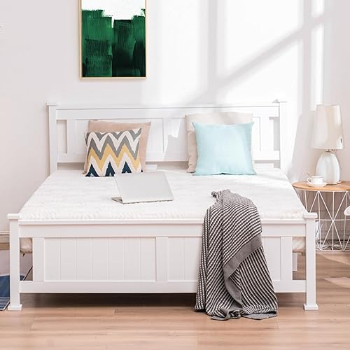 VINGLI Full Bed Frame with Headboard,White Bed Frame Wood,No Box Spring Needed
