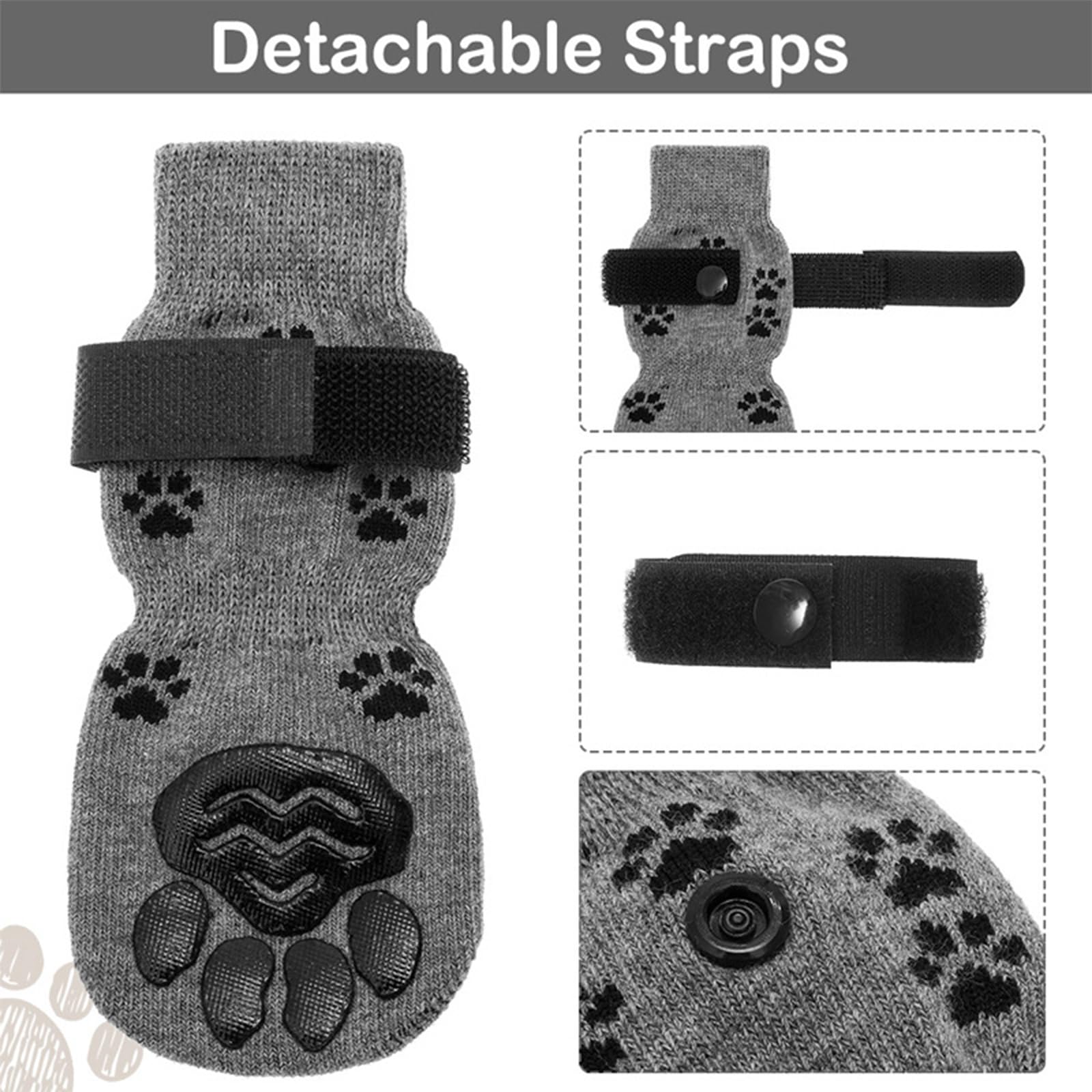Calzini Antiscivolo per Cani Pavimenti in Legno Scarpe Evitare Che Le Protezioni Zampe degli Animali Domestici Si Lecchino E Scivolino,Grigio,L