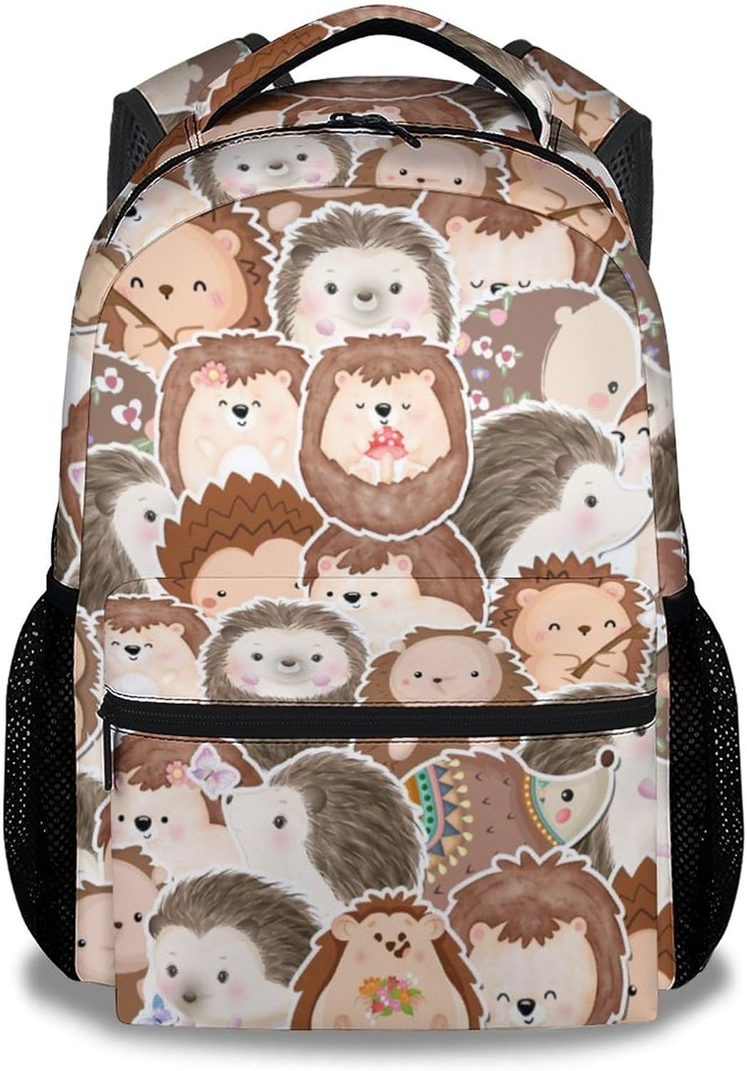 UNIKITTY Hedgehog Backpack for Girls Boys, 16 Inch Brown Backpacks with Adjustable Straps, Cute, Large Capacity Bookbag for Kids School