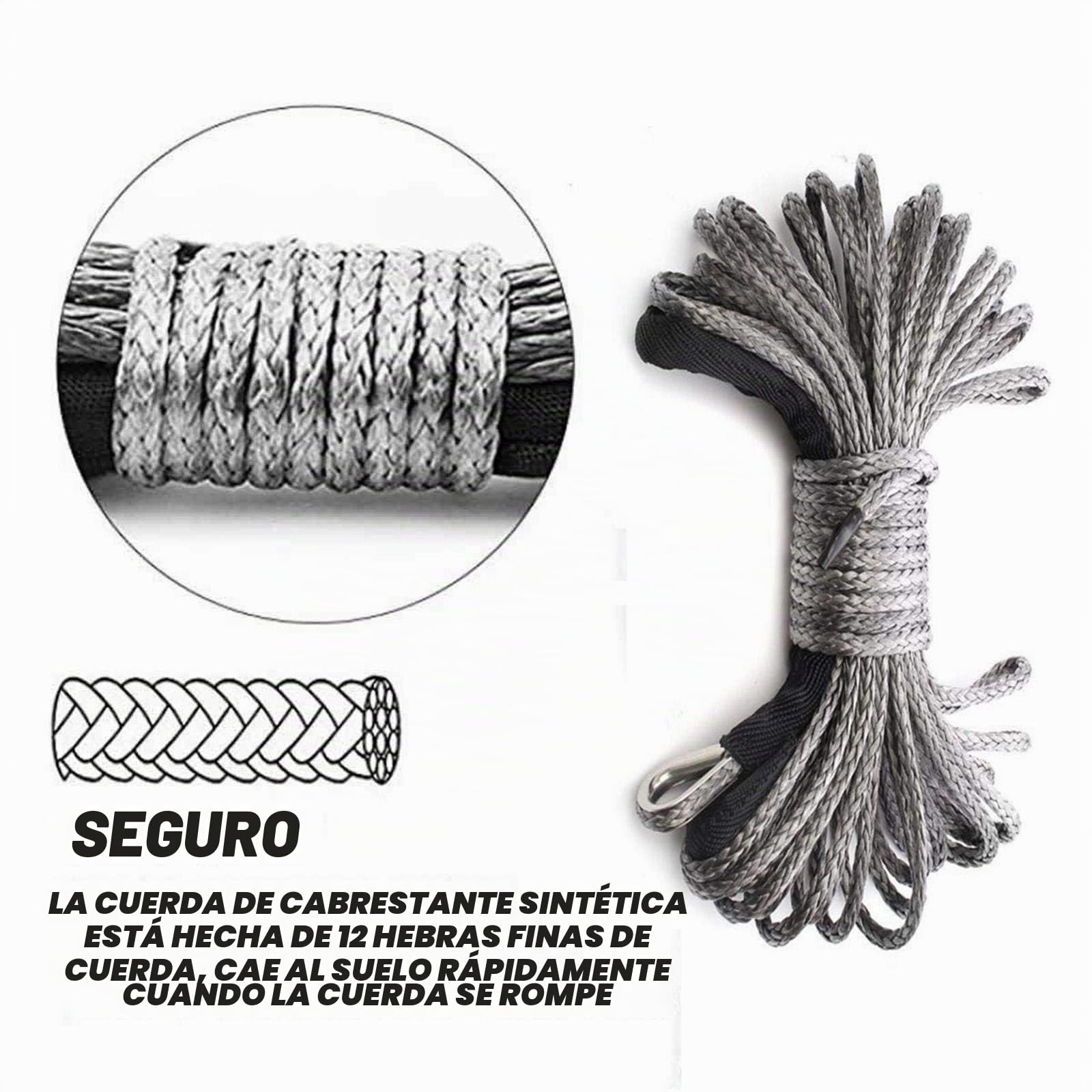 Cable de vaina para ATV UTV SUV Camping-Car barco 4x4 con funda protectora y gancho para cabrestante (7700 lbs, 6 x 15 m)