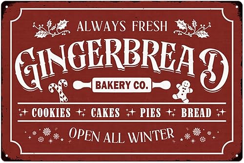 Miniatura 11 de Letreros de metal de Navidad de bastón de caramelo rojo, letrero de hojalata con impresión vintage, adornos para el hogar, cocina, patio, oficina,