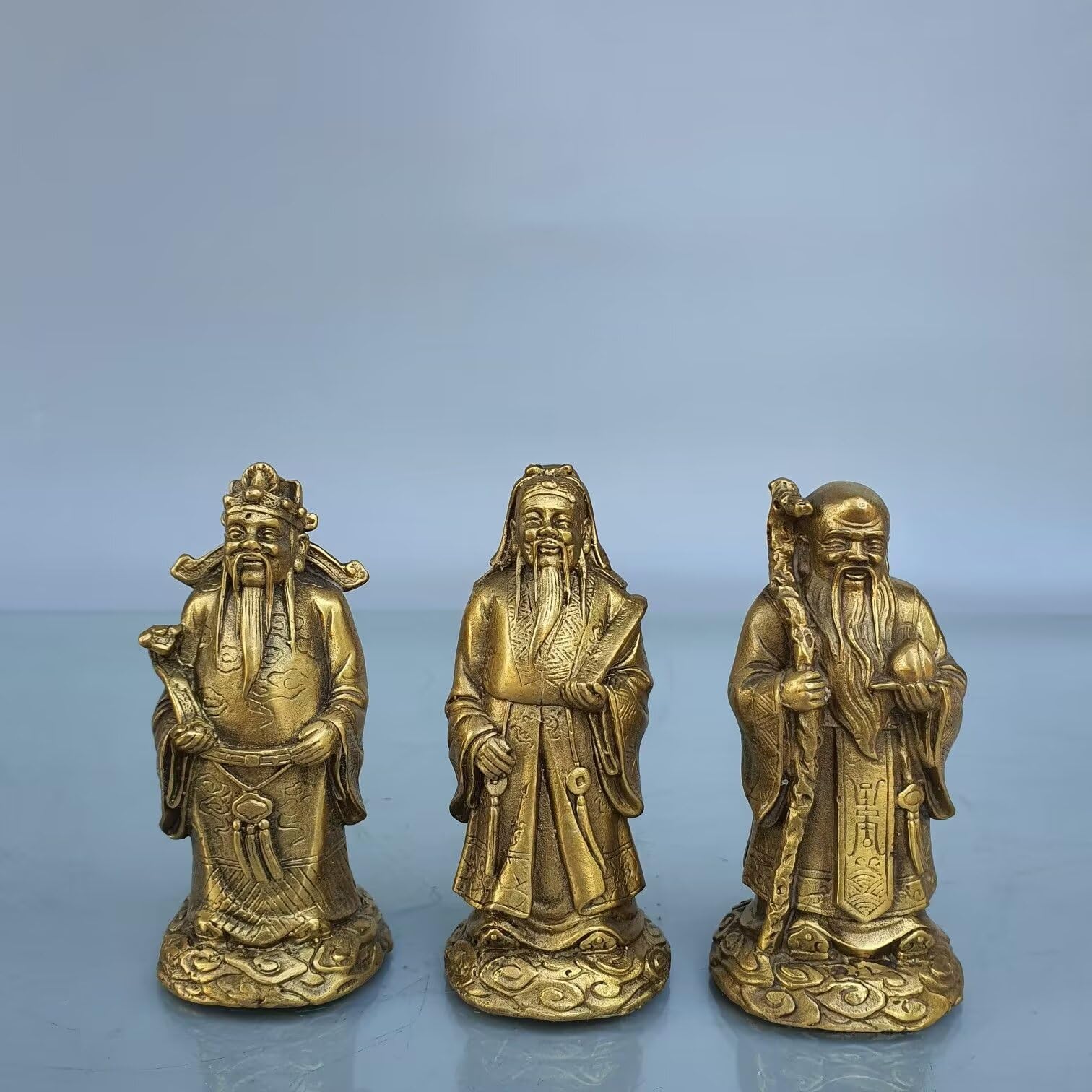 Dytartzx Pure Copper Fu Lu Shou Three-Star Statue Chinese Celestial Fu Xing Shou xing Lu Xing Home furnishings