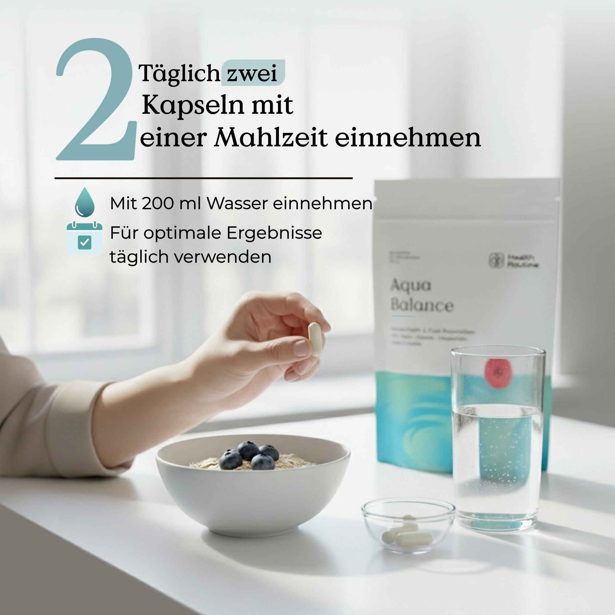 Health Routine Aqua Balance - 60 Kapseln 30 Portionen - Nahrungsergänzungsmittel mit OPC Traubenkernextrakt Hochdosiert, Diosmin, Kupfer und Brennnessel zur Unterstützung von Bindegewebe und Venen