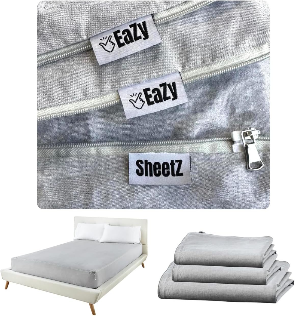Eazy Sheetz®: Fitted Sheets That Won't Pop Off | Zipper Sheets, Stay-On Sheets, Fitted Zipper Sheets, Zip On Sheet Design (Gray) Crisp Cotton - RV King (A) 72X80X14 (13-15 inch Depth) RVA14G Gray (Crisp Cotton) RV King (A) 72X80X14 (13-15 inch Depth)