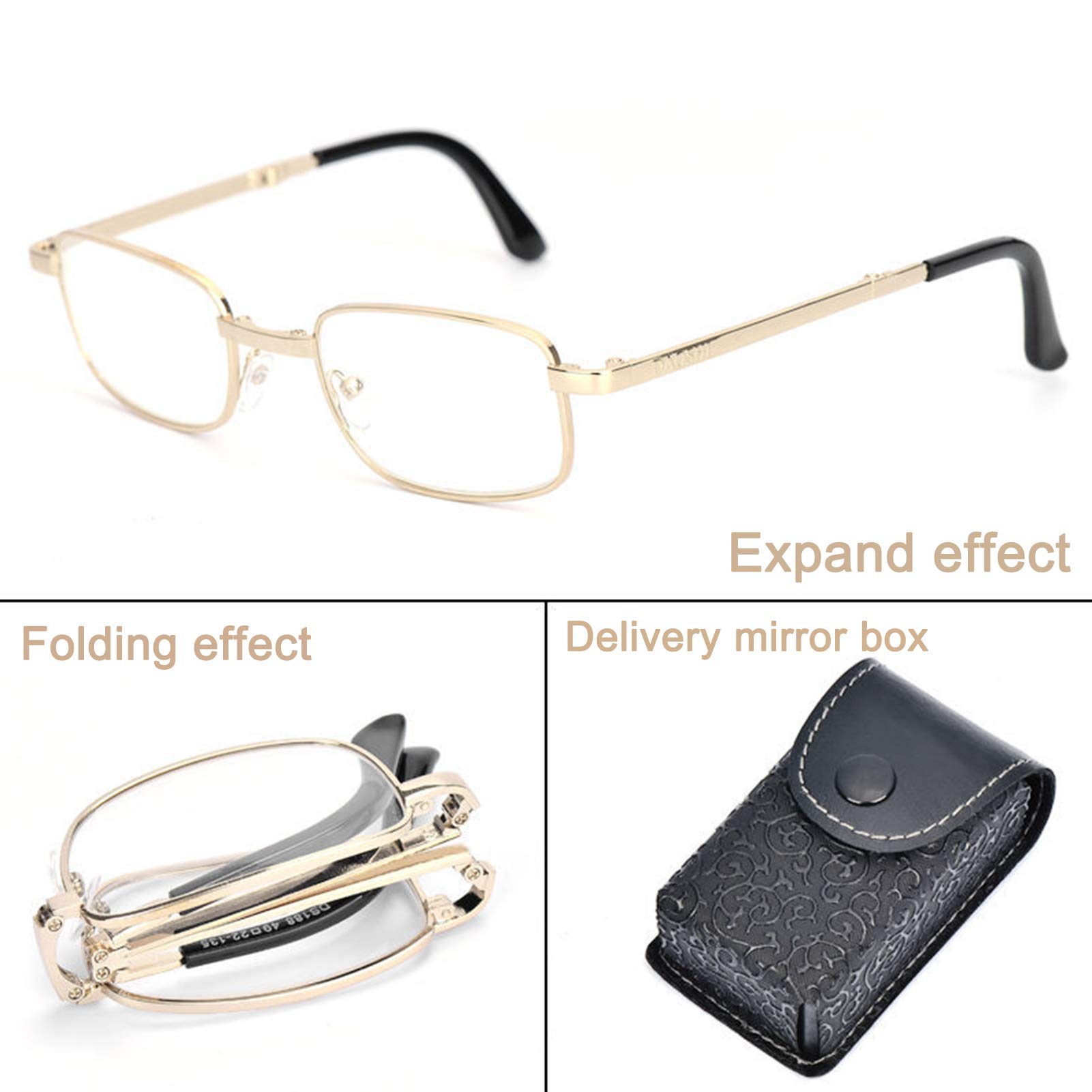 Gafas De Lectura Plegables Portátiles,Lector De Computadora con Bloqueo Azul,Gafas Ópticas Antideslumbrantes,Adecuadas para Leer Viajes De Oficina En Computadora (Dorado Y Plateado)