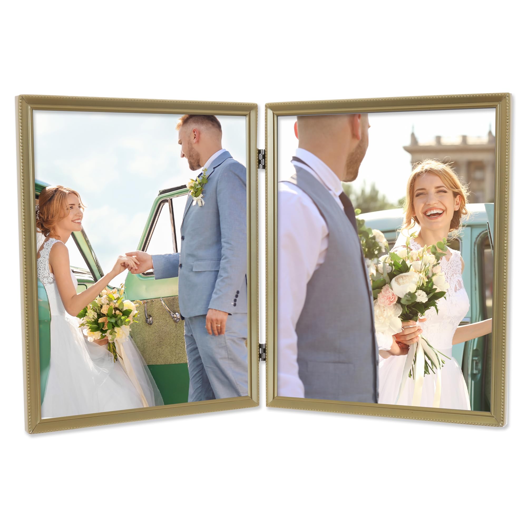 Lawrence Frames Bead Border Design, 8x10 Double, Satin Gold