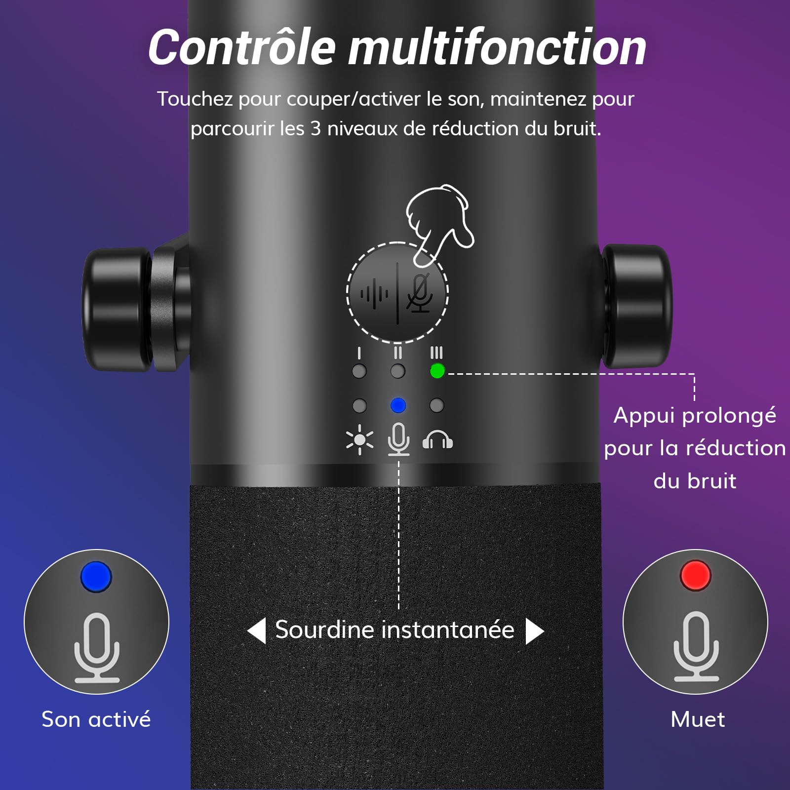 TONOR Micro Gaming Dynamique pour PC, Microphone Cardioïde Streaming XLR/USB avec Bras pour Podcasting/Studio, Annulation de Bruit IA, RGB Contrôlable, Prise Casque 3,5 mm, Noir, TD510 AIR H+