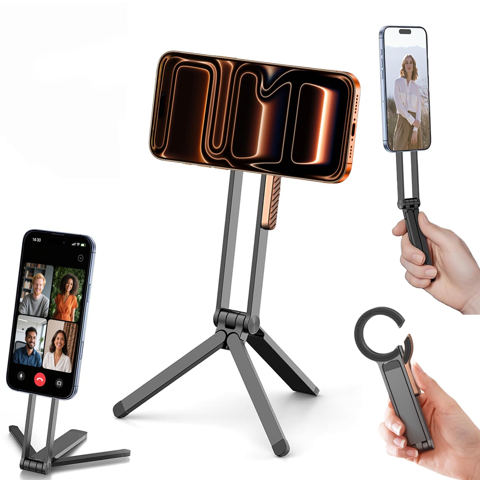 Huogantom Magnetic Phone Tripod Aluminum Alloy Mini Foldable Tripod for Cell Phone Travel Essential Adjustable Phone Stand for