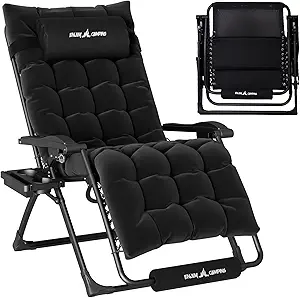 Amopatio Zero Gravity Chair with Removable Cushion & Tray, XL 29In Patio Folding Reclining Lounge Chair with Footrest & Headrest for Indoor and Outdoor, Support 500lbs, Black