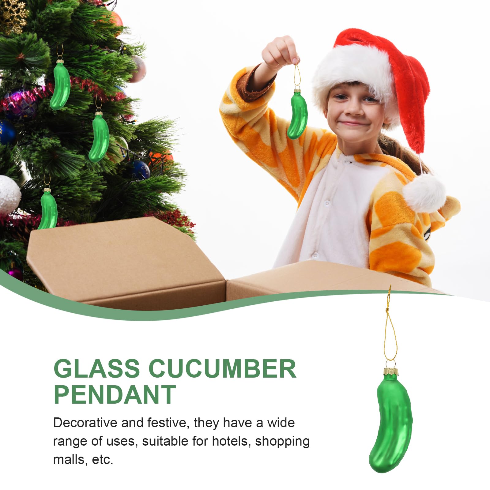 Luxshiny Christmas Pickle Ornament 3.5in Glass Blown Cucumber Xmas Tree Hanging Decorations Funny Quirky Xmas Pendant - Image 2