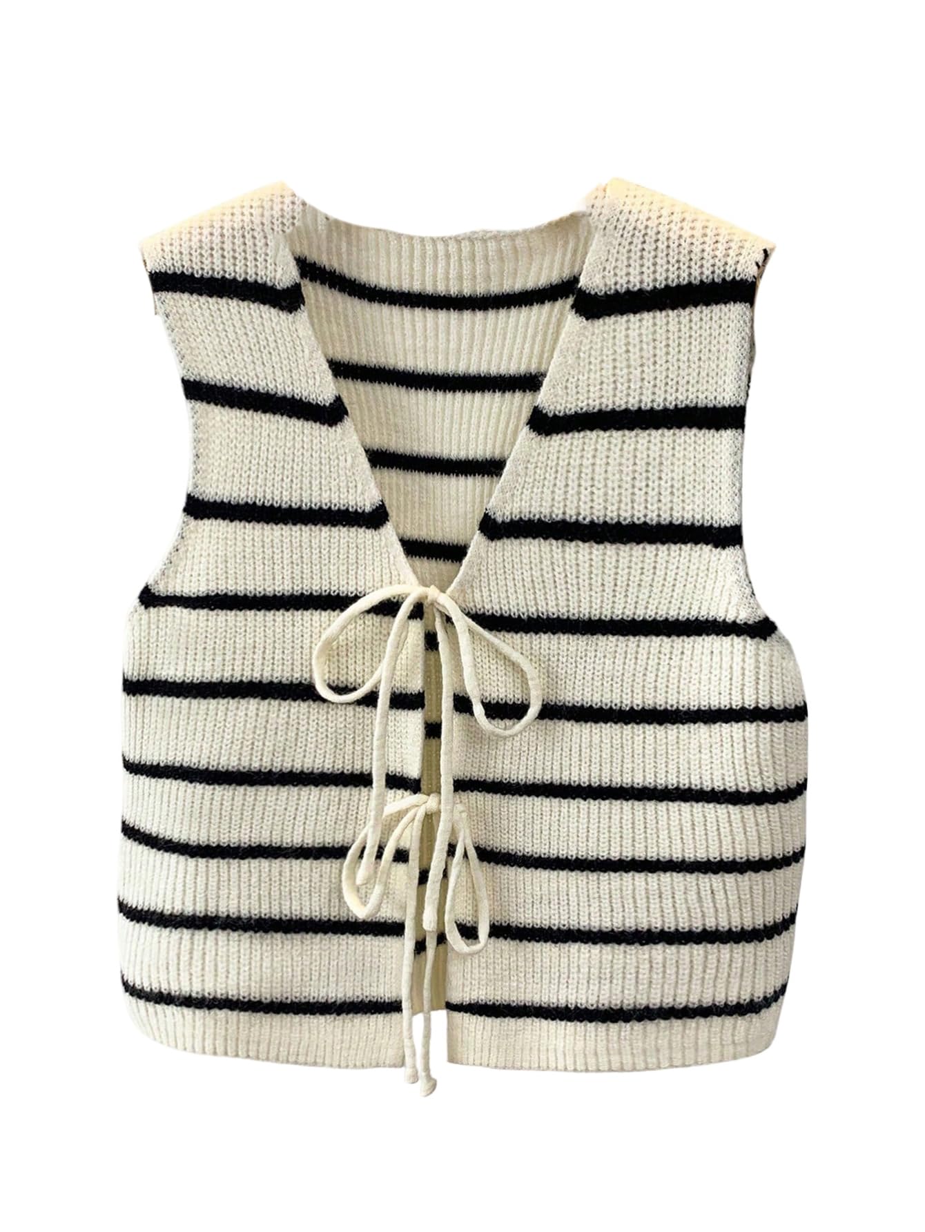SHENHE Womens Striped Sweater Tie Front V Neck Sleeveless Fall Knit Cardigan Vest