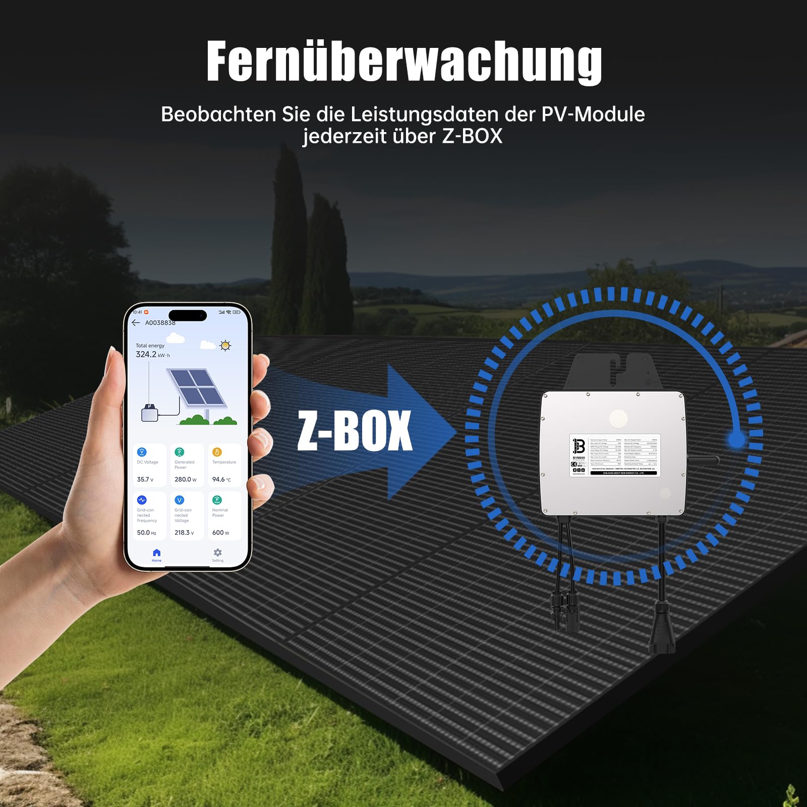 BENY Kit per energia solare da balcone Plug & Play, Kit per energia solare da balcone con supporto, Kit per energia solare da balcone 430W completo presa-600W inverter-430W moduli solari