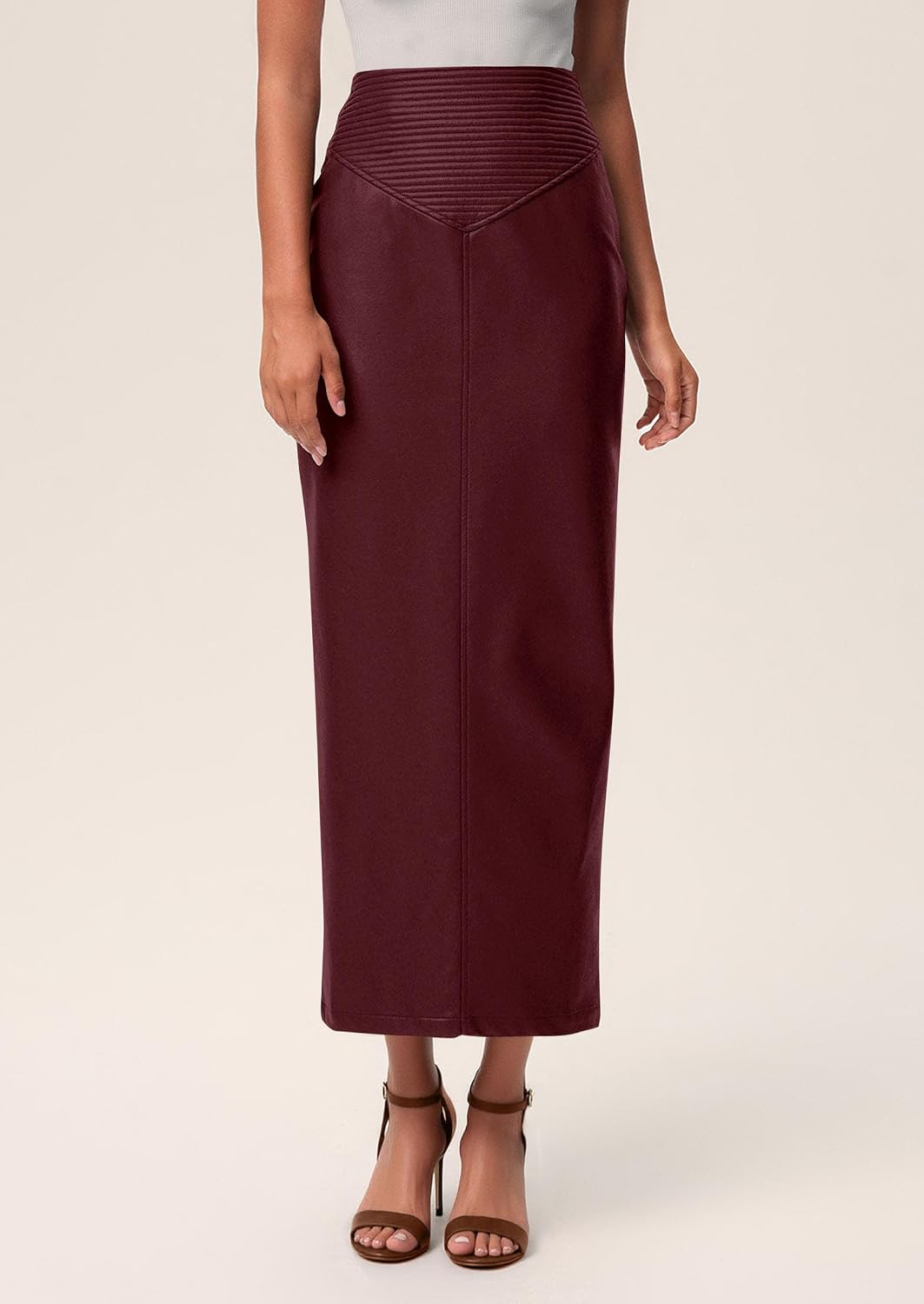 PRETTYGARDEN Long Skirts for Women 2026 Fall Fashion Clothing Faux Leather High Waist Dressy Casual Slit Pencil Maxi Skirt