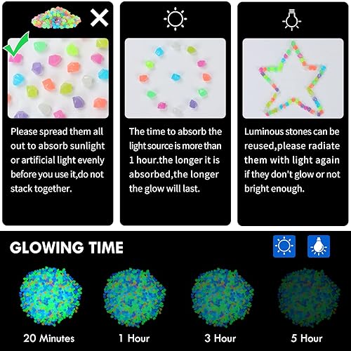 Miniatura 6 de 300 piezas de piedras luminosas en forma de diamante que brillan en la oscuridad, rocas para decoración al aire libre, piedras pequeñas luminosas