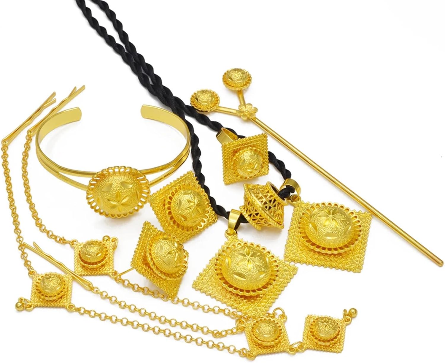 Ethiopian Jewelry for Women Set Ethiopian Jewelry sets Round Necklace Earrings Bracelet Ring Head-Chain Eritrean Traditional Wedding Ethiopian Traditional Jewelry