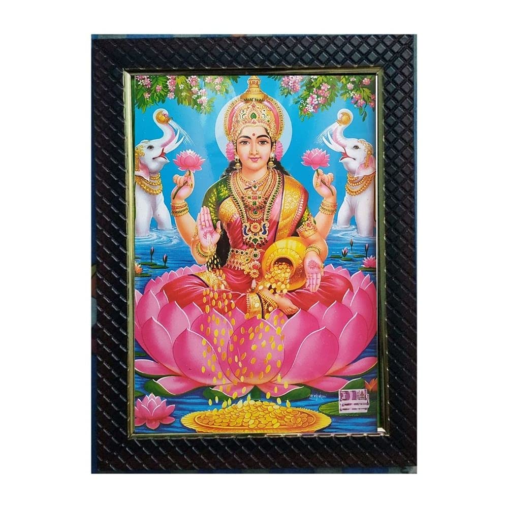 Lalitha Photo Frame Works Goddess Lakshmi/Laxmi Gold Photo Frame for Pooja Room Small (10 X 7 Inch)
