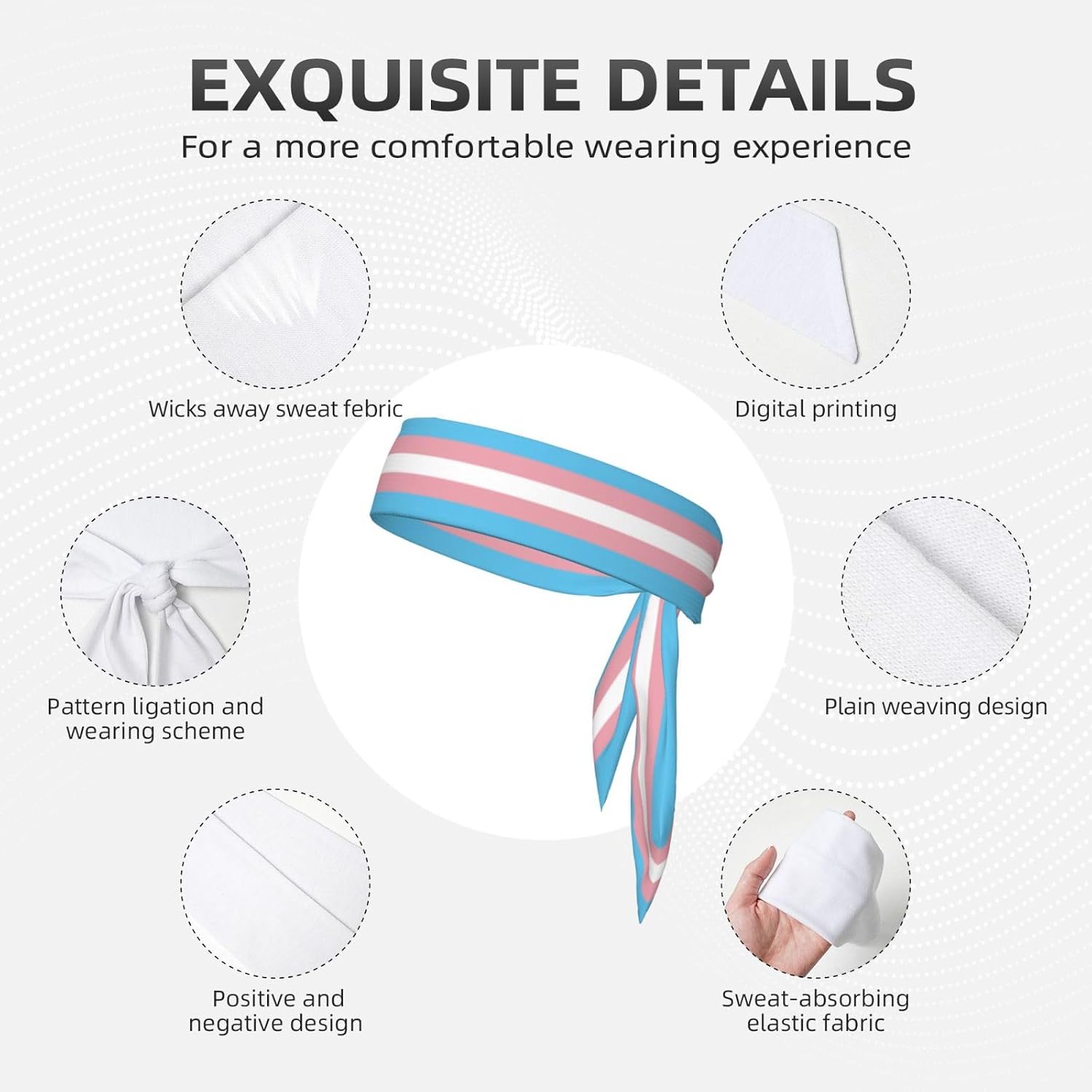 Tie Headband for Men Women Adjustable Sports Sweatband Head Ties for Yoga Workout Running