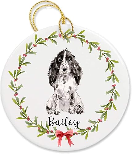 Personalized Cocker Spaniel Porcelain HolidayChristmas Ornament - With your dog's name