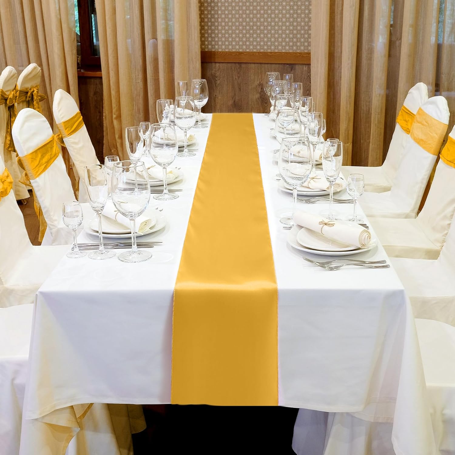 VitalCozy 12 Pcs Satin Table Runners 12 x 108 Multicolor Long Satin Silk Table Runner Colorful for Wedding Birthday Party Banquet Decor(Royal Blue, Gold)