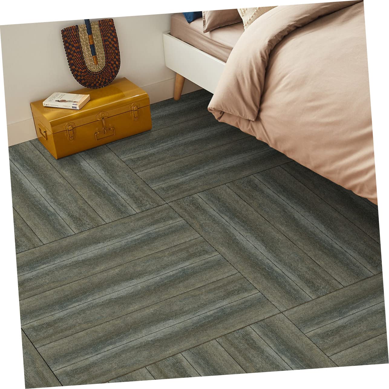 5pcs Peel and Stick Floor Tile Stickers Wood Grain Planks Easy to Install Self-Adhesive Decor for Bedroom Kitchen Bathroom and Office Removable PVC Material Each