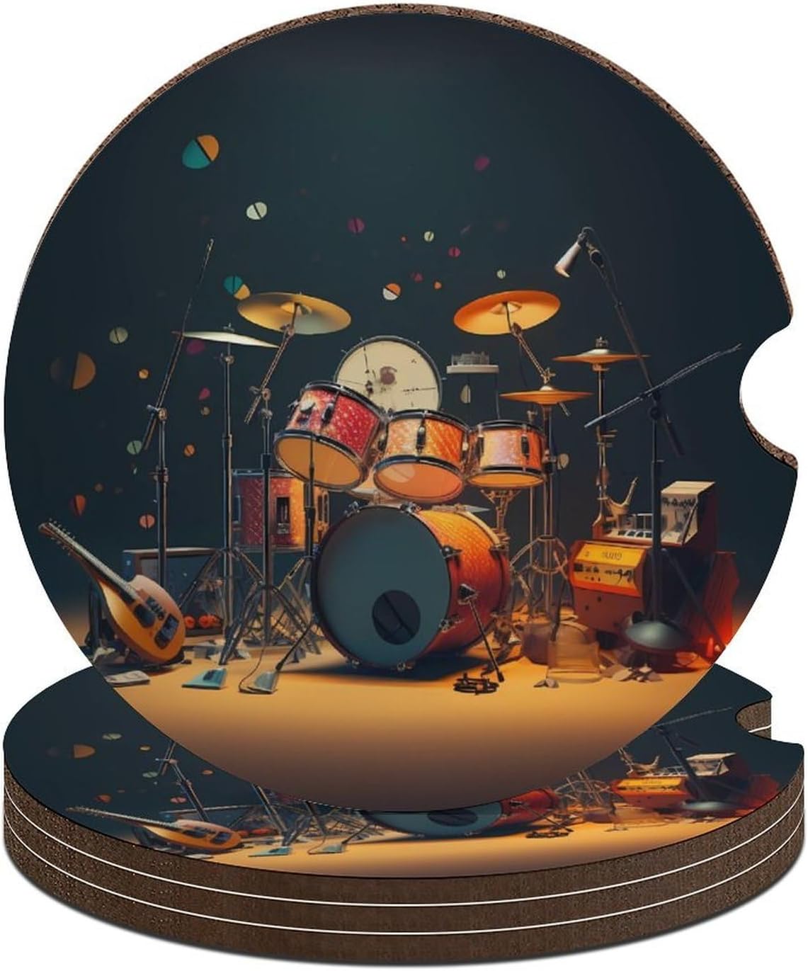 Music Drum Guitar Car Coasters for Cup Holders Wood Drink Coaster Interior Auto Accessories
