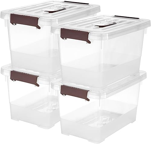 Paquete de 4 contenedores de almacenamiento de plástico con tapas y asa, caja de plástico transparente con pestillo para almacenamiento,