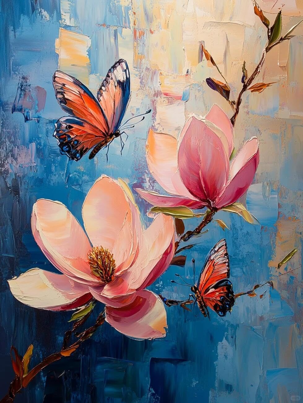 Henypt Cross Stitch Kits for Adults Pink Magnolia Flowers DIY Arts Aand Craft Kit for Beginners The Elderly with Accessories Home Wall Decoration 14CT 40x50cm