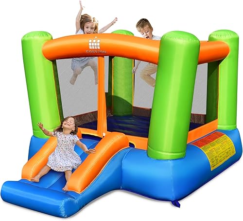 Miniatura 8 de Costzon Casa inflable de rebote para niños pequeños para fiestas en interiores y exteriores, diversión familiar con tobogán, tela Oxford, mini casa