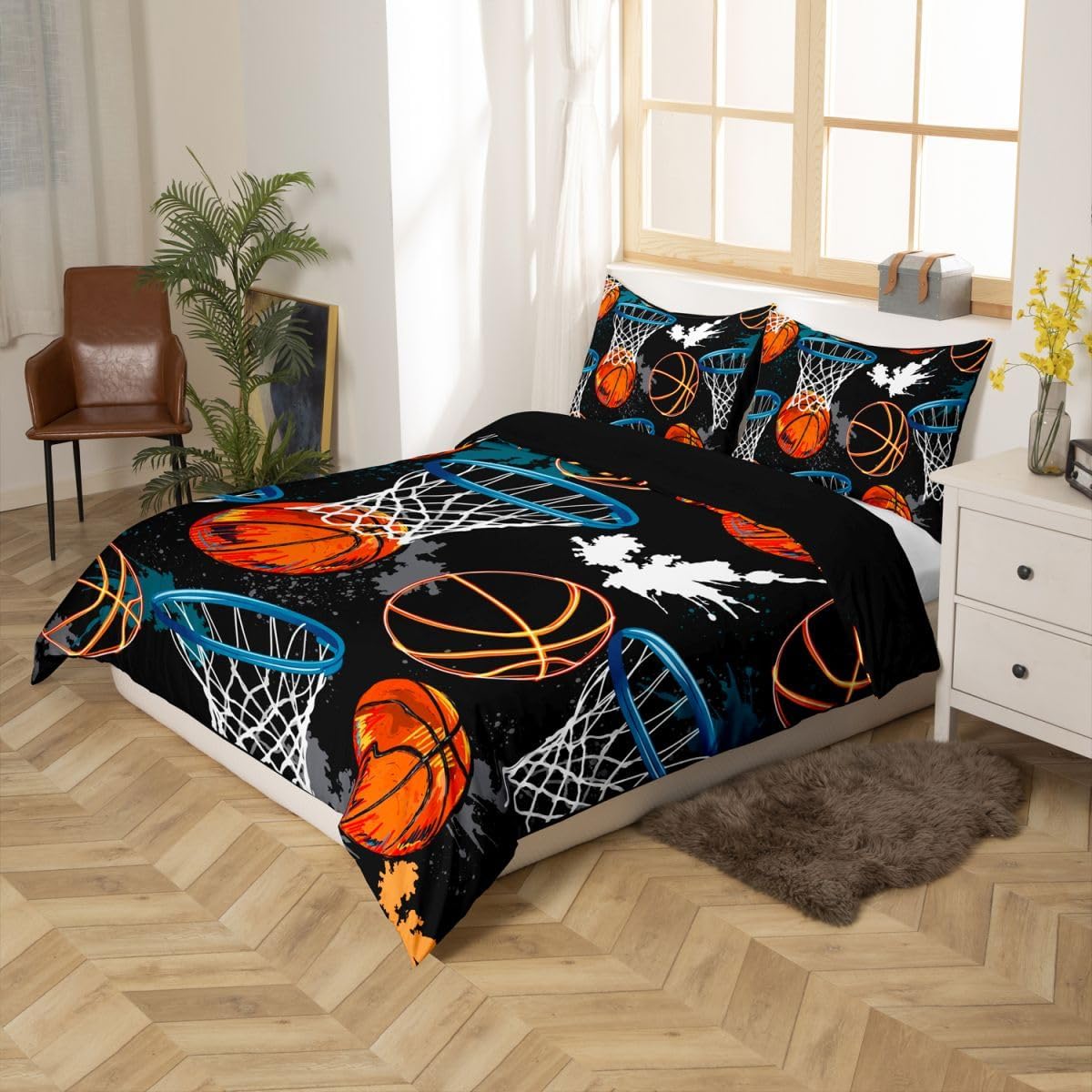 Castle Fairy Basketball Duvet Cover Set Twin Size Hip Hop Graffiti Tie Dye Bedding Set 2pcs for Kids Teens Boys Room Decor Ball Sports Gaming Comforter Cover Modern Fashion Quilt Cover,1 Pillowcase