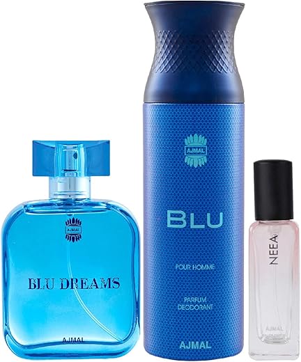 Ajmal Blu Dreams EDP 100ml and Blu Deo 200ml & Neea EDP 20ML Pack of 3 (Total 320ML) for Men & Women