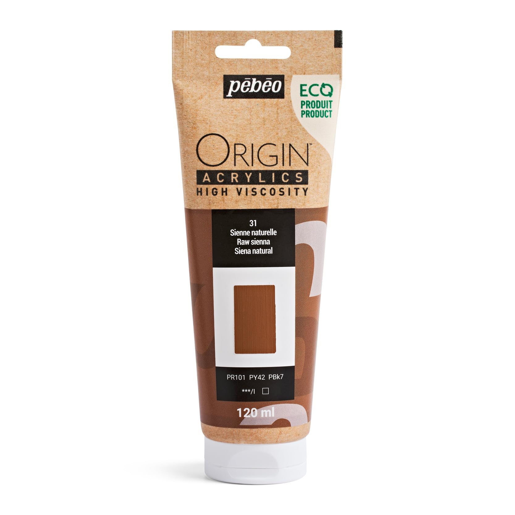 PEBEO - Origin Acrylics 120 ml - Eco-designed Acrylic Paint - High Viscosity - Matt Finish - 100% Recycled Binder - 96% European Raw Materials - Natural Sienna โ image 1