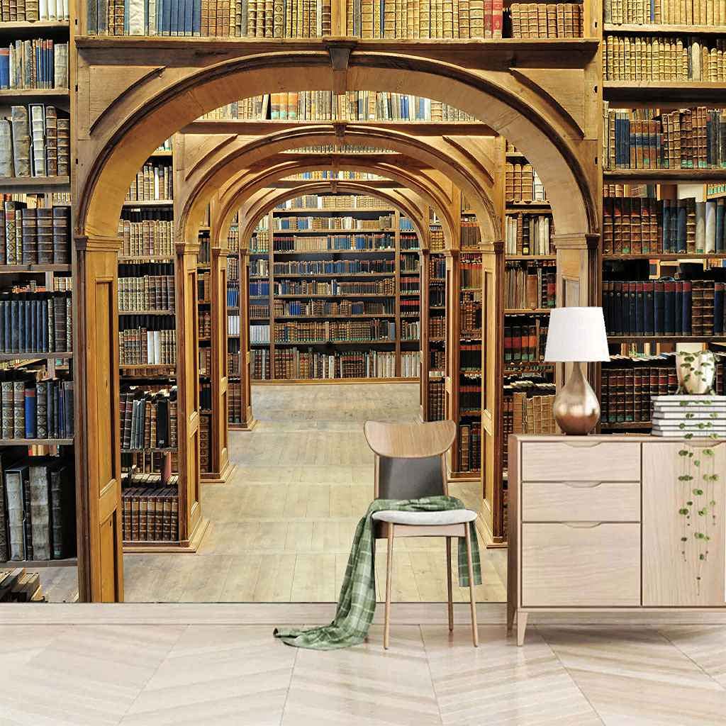 Toile auto-adhésive bibliothèque 3D revêtement mural lessivable pour couloir et bureau
