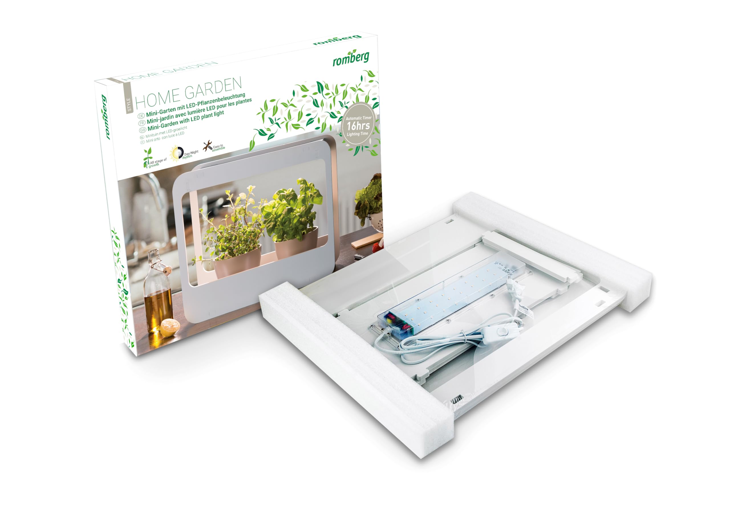 Romberg Homegarden Mini Serre d'intérieur avec éclairage LED Blanc 50,5 x 21 x 40 cm