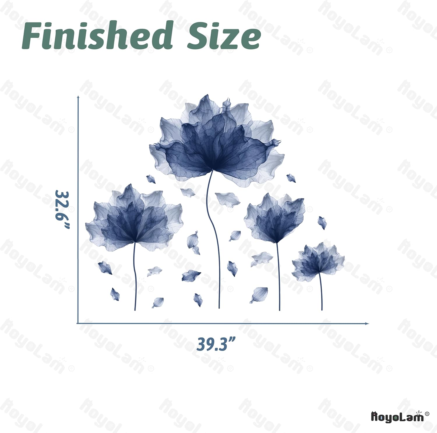 39.3'' x 32.6'' Huge Flower Petal Wall Decals Living Room Floral Wall Stickers Removable Peel and Stick Waterproof Wall Art Decor Stickers for Bedroom Bathroom Office (Navy)