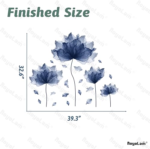 Miniatura 5 de Calcomanías de pared de pétalos de flores enormes de 39.3 x 32.6 pulgadas, calcomanías de pared florales para sala de estar, calcomanías de pared