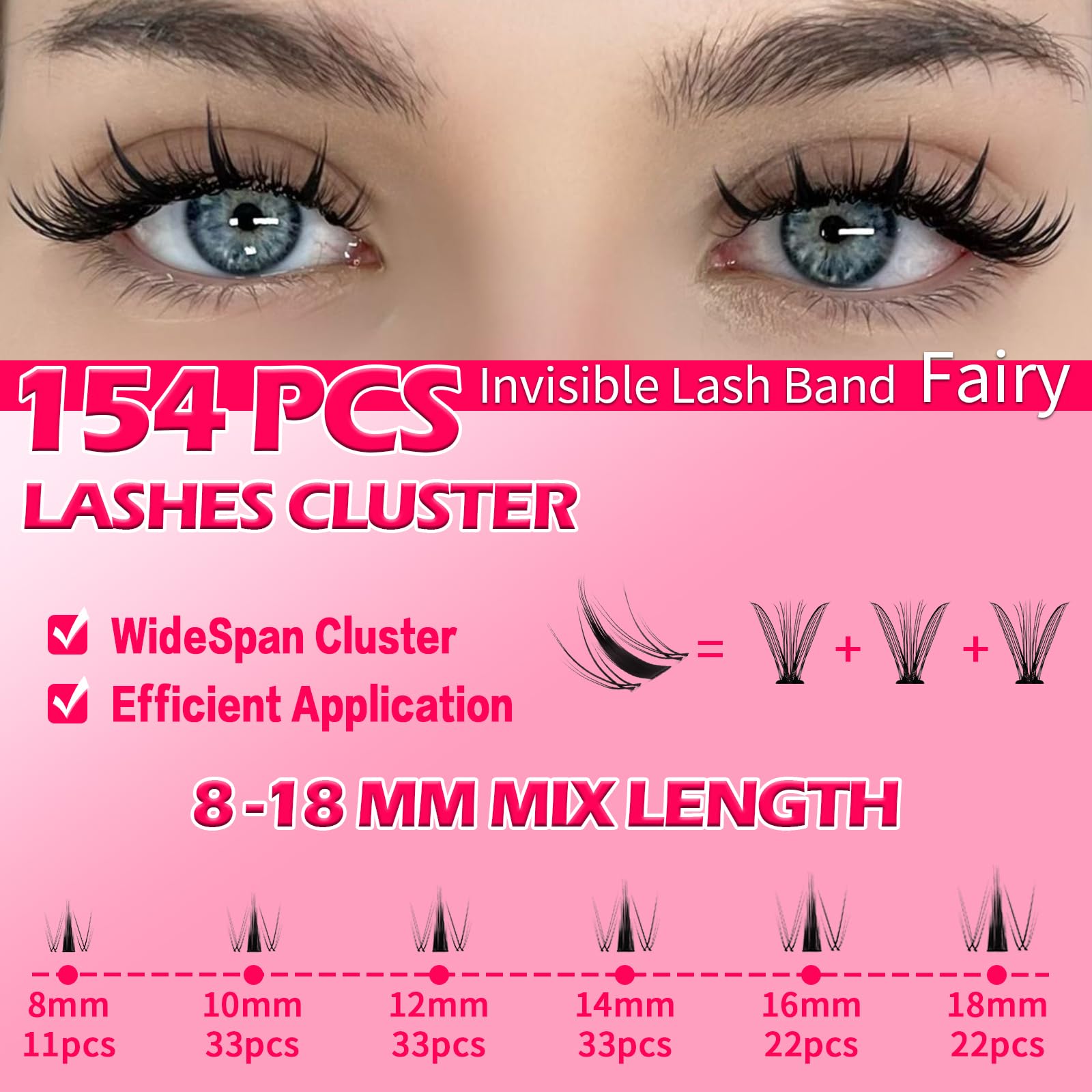 RITALASH Fairy Lash Clusters Wispy Cluster Lashes Individual Lashes DIY Wet-Look Spiky Clusters Eyelash Extensions Fluffy Lash Extension False Eyelashes Natural Look Invisible Lash Band(Fairy,8-18mm) - Image 3