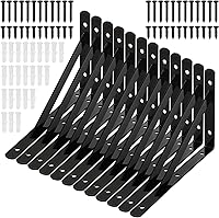 Hiceeden 12 Pack Heavy Duty 8x5 Inch Black Steel L Shelf Brackets for Floating Shelves - Rust-Resistant Wall Mount