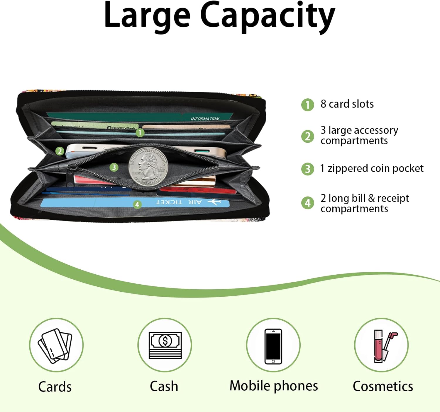 Black Cat Wallets for Women - Slim PU Leather Womens Wallet with Cash Zipper Coin Purse, Small Credit Card Holder Travel Wallet, Wristlet Wallets for Female Ladies Teen Girls Purse(Cat Lovers Gift) - Image 3