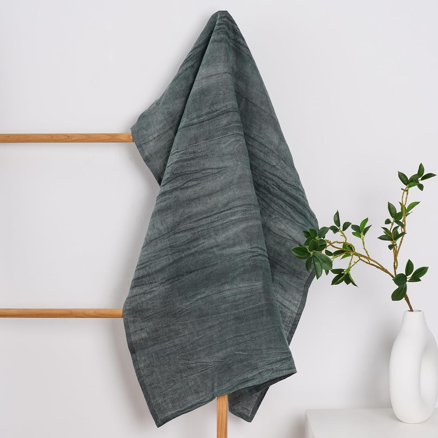 100% Linen Bath Towel 29.5x52 Inch French Flax Linen Quick Dry Towel for Bathroom, Beach, Travel, Sauna, Natural Thin Hair Towel, Army Green - Image 2